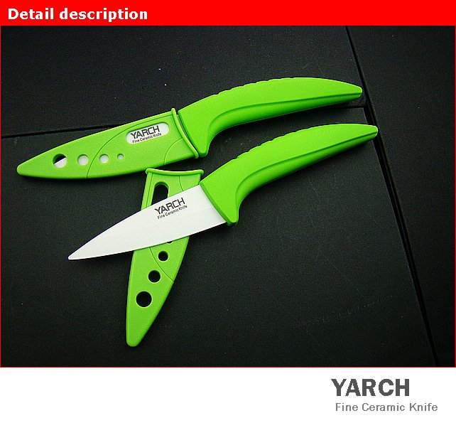 YARCH 3"  Fruit Vegetable ceramic knife with Scabbard + retail box ,2 color  handle select. 2PCS/lot , CE FDA certified