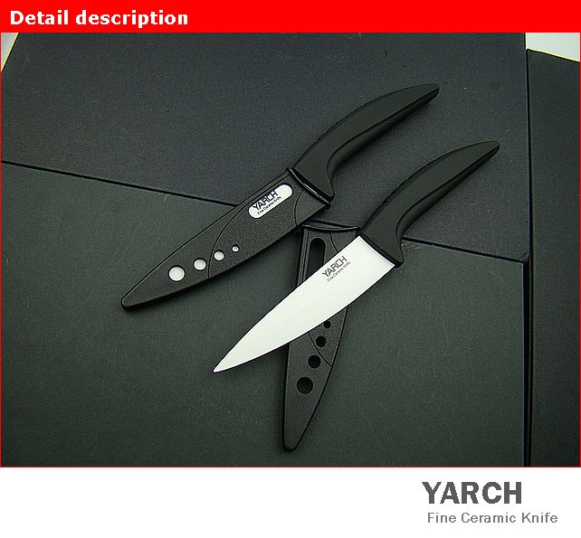 YARCH 4" Fruit Vegetable ceramic knife with Scabbard + retail box ,2 color handle select. 2PCS/lot , CE FDA certified