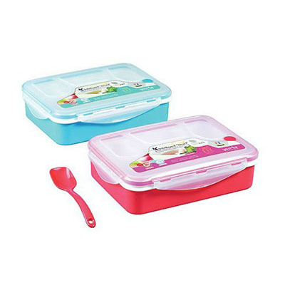 Microwave Oven Lunch Box 21.5*15.8*6cm Plastic Bento Box With Spoon 1000ML Blue Pink