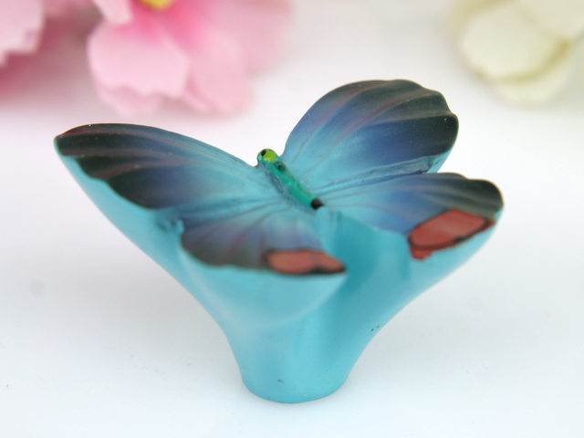 M5007 blue and black butterfly with two red dots cartoon resin knobs for drawer/cabinet