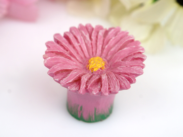 M5015 pink chrysanthemum flowers and plants cartoon resin knobs for drawer/cabinet