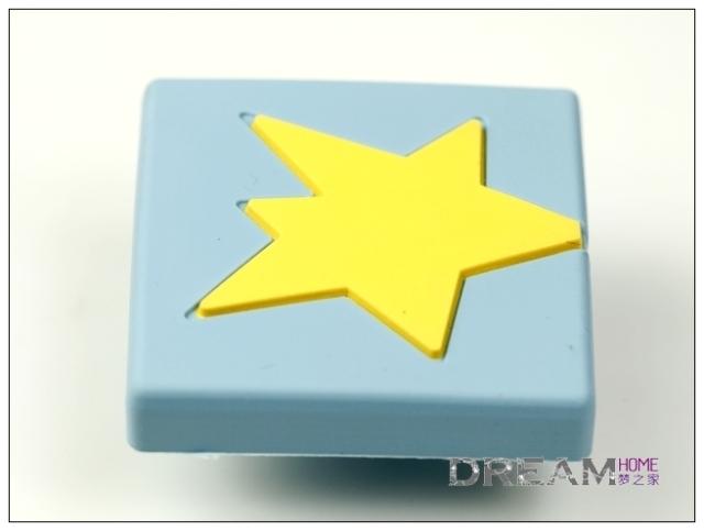 single hole blue square with yellow six-pointed star cartoon soft rubber knobs for drawer/cupboard/cabinet