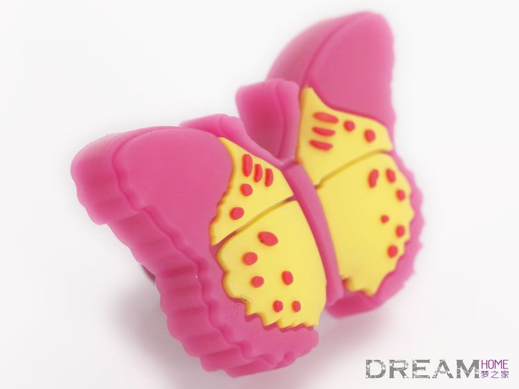 single hole pink and yellow butterfly eco-friendly cartoon soft rubber knobs for drawer/shoe cabinet