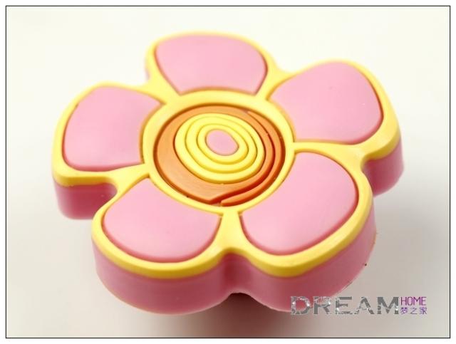 single hole pink five-petal flower eco-friendly cartoon soft rubber knobs for drawer/cupboard/cabinet