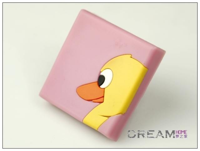 single hole pink square with yellow duck pattern eco-friendly cartoon soft rubber knobs for drawer/cupboard/cabinet