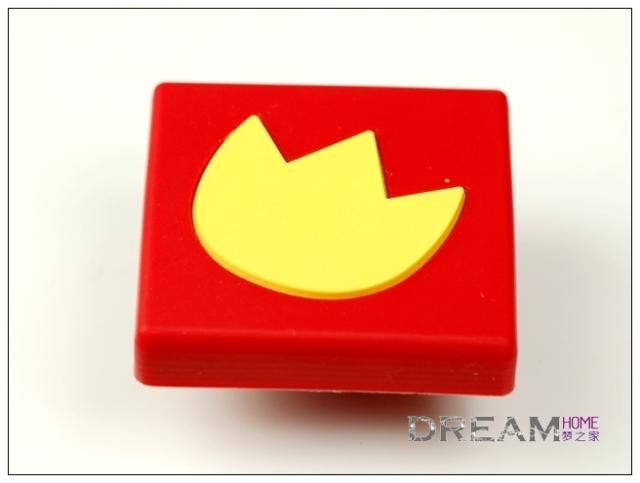 single hole red square with yellow flower pattern eco-friendly cartoon soft rubber knobs for drawer/cupboard/cabinet