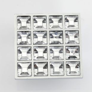 8463-32 32mm hole distance square latticed silver and chromium crystal knob with diamond for drawer/cabinet