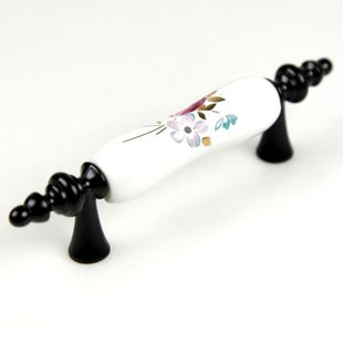 AD09BK 76mm hole distance long banded black ceramic handle with tulip for wardrobe/cupboard/cabinet