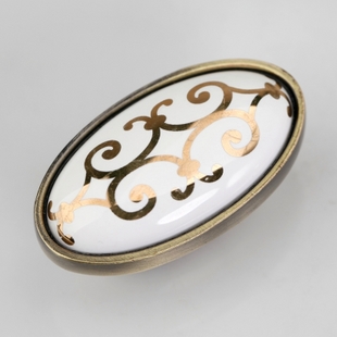 MH8258QG 16mm oval golden flower green acient and antiqued ceramic knobs for drawer/wardrobe/cupboard/cabinet