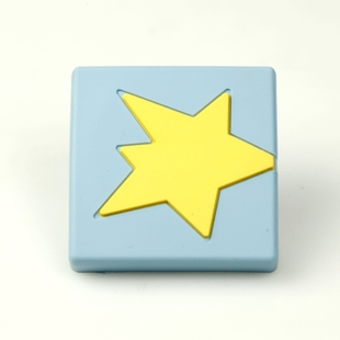 single hole blue square with yellow six-pointed star cartoon soft rubber knobs for drawer/cupboard/cabinet