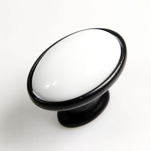 AT00B small oval pure white ceramic knob with black circle for drawer/cabinet