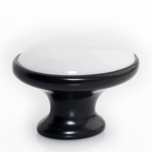 AT00B 40mm diameter small oval pure white with black circle ceramic knob for drawer/wardrobe/cupboard/cabinet