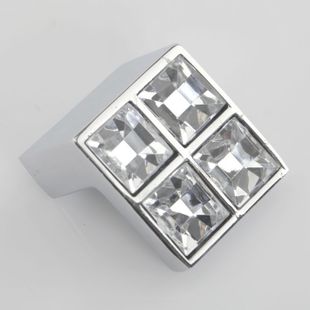 8465-16 16mm hole distance square latticed silver and chromium crystal knob with diamond for drawer/cabinet