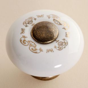 C814L 32mm diameter large round antiqued ceramic knob with copper top and golden flower for drawer/wardrobe/cupboard/shoe cabinet