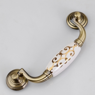 MH8245-110QG bridge-shaped golden ceramic haul handle with golden flowers for drawer/cabinet