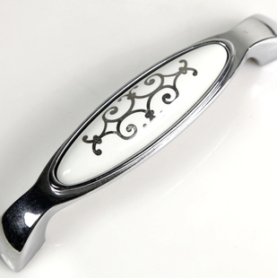 AH99PC 128mm hole distance grand quadrate long and flat ceramic handles with silver flowers for cabinet