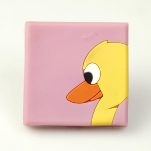 single hole pink square with yellow duck pattern eco-friendly cartoon soft rubber knobs for drawer/cupboard/cabinet
