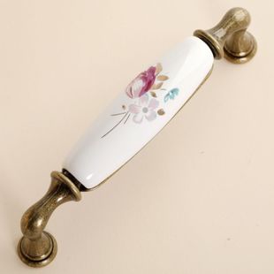 G09AB 128mm hole distance long and bend bronze antiqued ceramic handle with tulip for drawer/wardrobe/cupboard