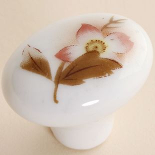 C080 34*25mm small oval antiqued ceramic knob with peach blossom for wardrobe/cupboard/shoe cabinet/drawer