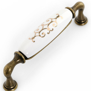 MAG88AB 128mm hole distance grand long and bend bronzed and antiqued ceramic handles with golden flowers for cabinet