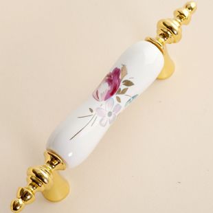 D09BGP 76mm hole distance long banded brilliant golden ceramic handle with tulip for drawer/wardrobe/cupboard/cabinet