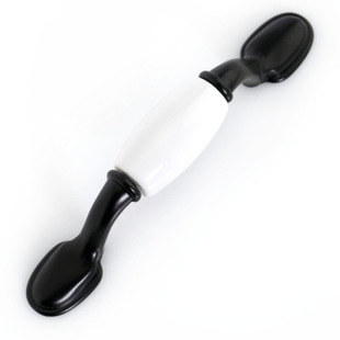 AB00B 76mm hole distance long and flat black and white ceramic handle for drawer/cupboard