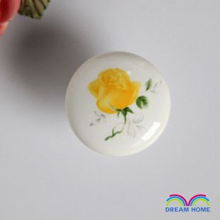 large round with yellow rose ceramic handle for drawer/cupboard/cabinet