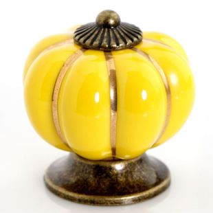 NG88Y single hole yellow spun gold bronze pumpkin cartoon ceramic knob for drawer/wardrobe/cupboard/cabinet