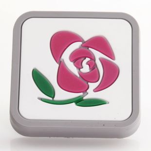 single hole white square with grey edge and pink rose pattern eco-friendly cartoon soft rubber knobs for drawer/wardrobe/cabinet