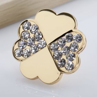 8501 single hole four-leaf clover-shaped golden mirror crystal knob with diamond for drawer/cupboard/cabinet