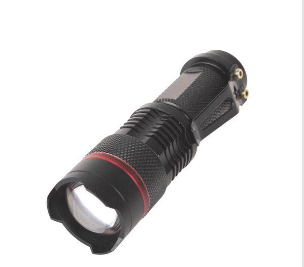 10pcs! 93mm mini 300 lumen cree q5 led zoomable flashlight torch pocket portable zoom flash light with clip 3 modes - Click Image to Close