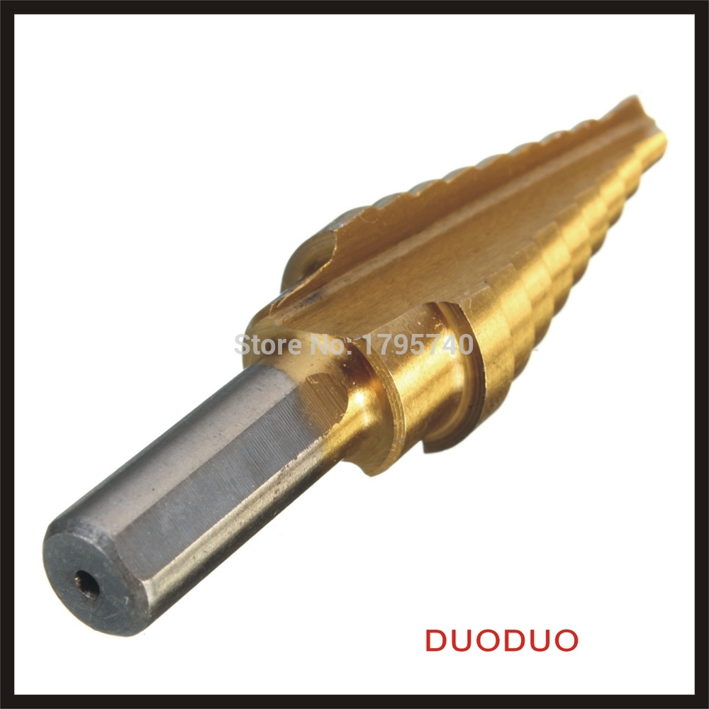 1pc 1/4--3/4" step drill bit set titanium coated high speed steel step drill hole cutter power tools drills - Click Image to Close