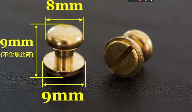 30pcs/lot 8mm stud screw round head solid brass nail leather screw rivet chicago button for diy leather decoration
