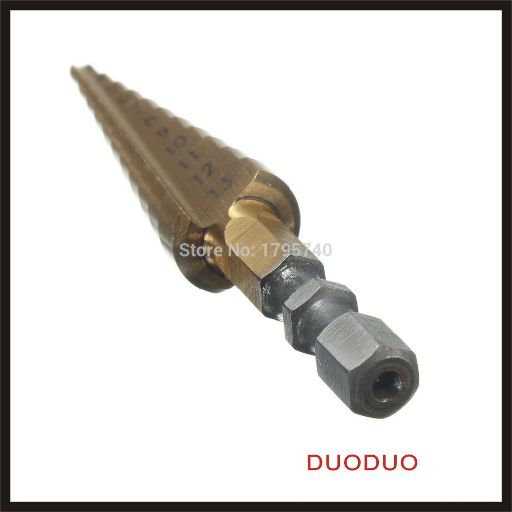 hex shank step cone drill bit 3~13mm 11 steps titanium coated drill hss 1/4''