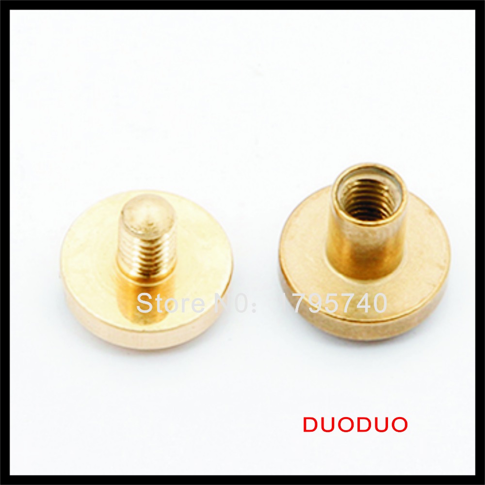 50pcs/lot 4mm x 3.5mm solid brass 8mm flat head button stud screw nail chicago screw leather belt