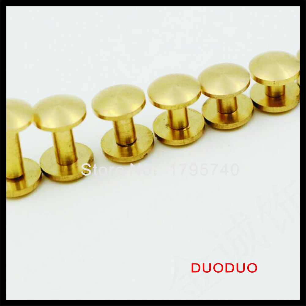 50pcs/lot 4mm x 4mm solid brass 10mm flat head button stud screw nail chicago screw leather belt