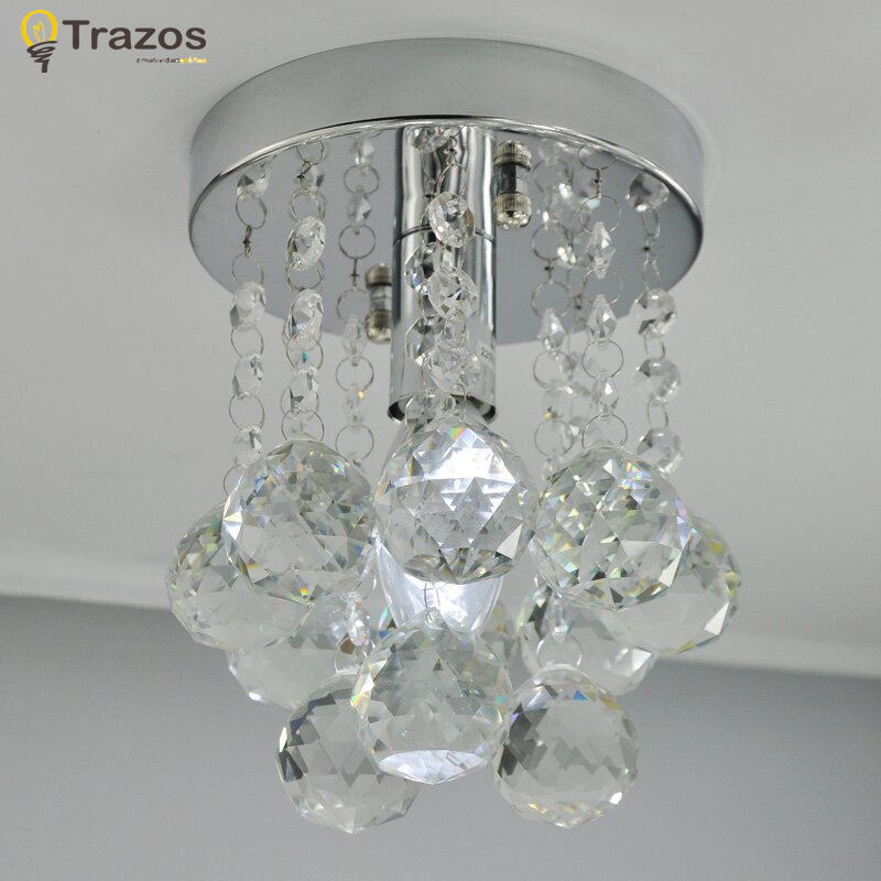 1 light crystal ceiling lighting fixture small clear crystal lustre lamp for aisle stair hallway corridor porch light - Click Image to Close