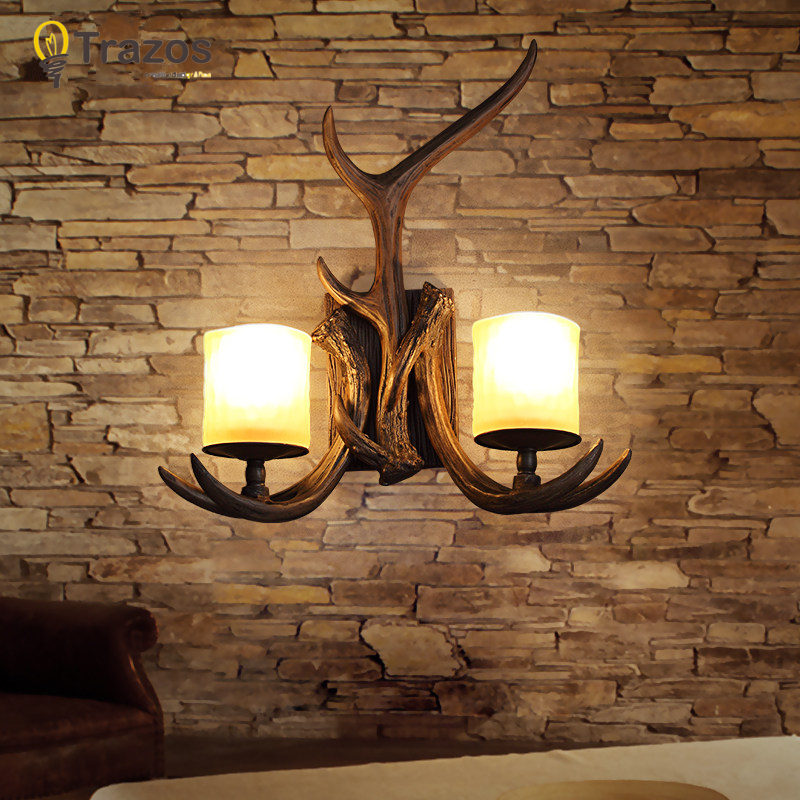 2016 nordico retro wall lamp american country wall light resin deer horn antler lampshade decoration sconce 110-240v new year