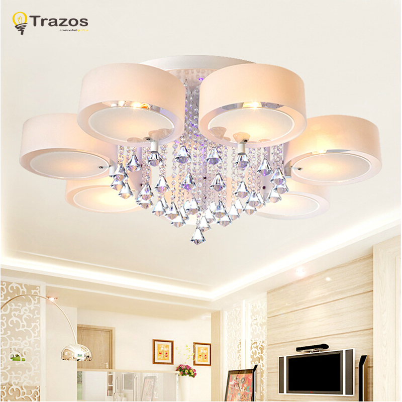 crystal led ceiling lights modern fashionable design dining room lamp pendente de teto de cristal white shade acrylic lustre