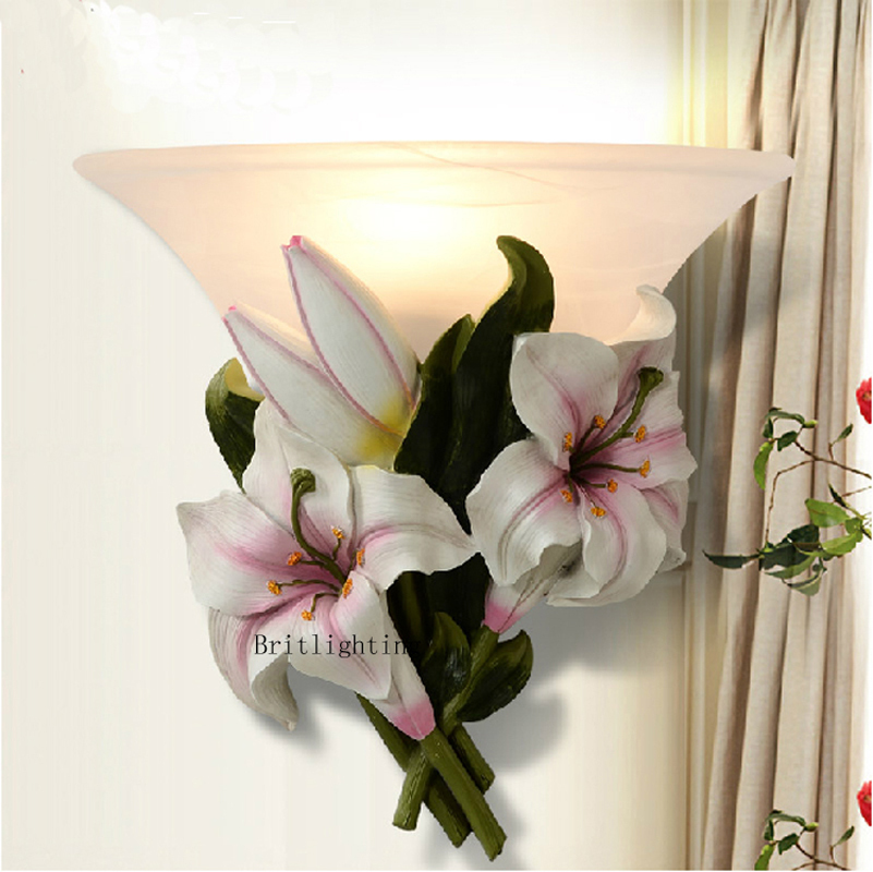 european-style garden wall lamp flower wall sconce bedroom wall lights frosted glass interior wall lamps for kid's room lamps