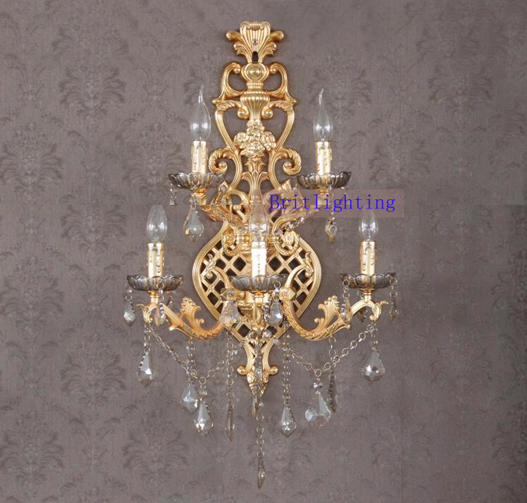fabric lampshade big el wall lamps satin golden luxurious crystal candle wall lamp with 5 lights luxy large wall lamp crystal - Click Image to Close