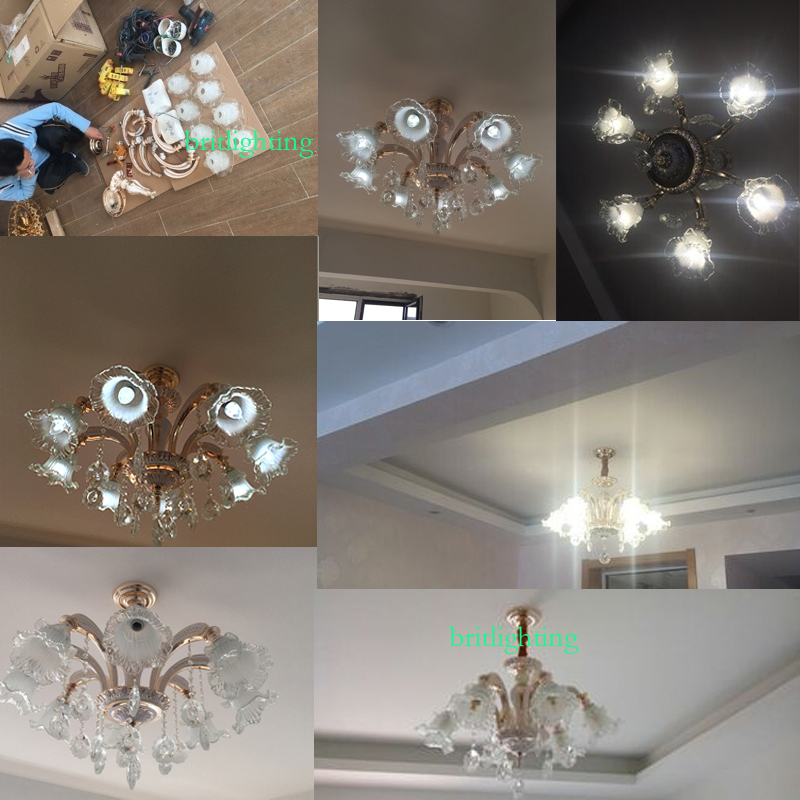 fashion chandeliers led crystal light for living room modern indoor lighting simple flush mounted led lamps 6 lights frosted gl