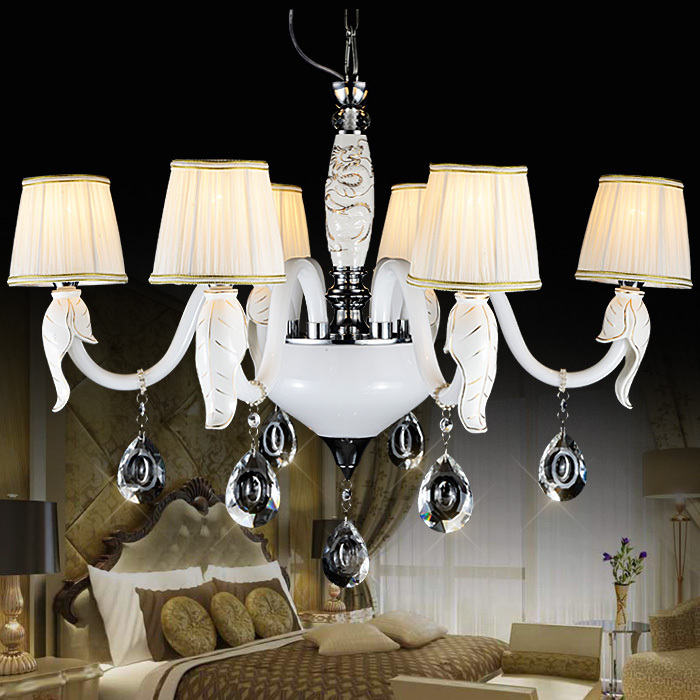fashionable design led chandeliers glass crystals dining room home fixture lustres de teto fabric shade ceiling chandelier