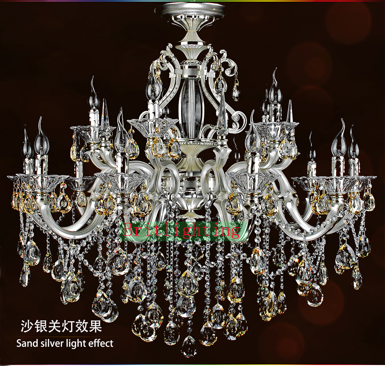 igh quality crystal ceiling light empire style sand silver ceiling lamp elegant candelabra k9 crystal candle wrought iron - Click Image to Close