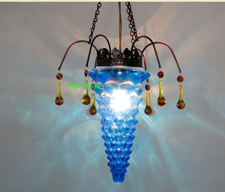 kitchen single head continental southeast asia creative colored glass pendant light cafe bar restaurant glass decorative lamp