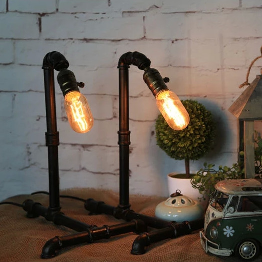 new arrival loft vintage e27 edison bulb table lamp dimmable water pipe light home bar decor