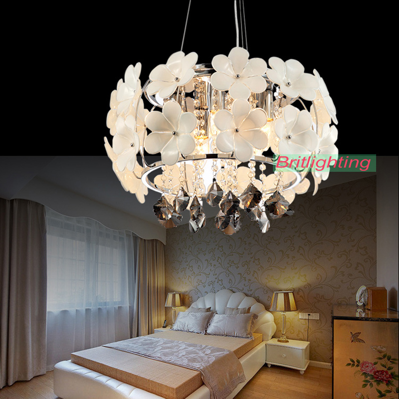 polish chrome projector lamp metal frame pendant flower glass crystal pendant lamp bedroom lamp modern crystal pendant light