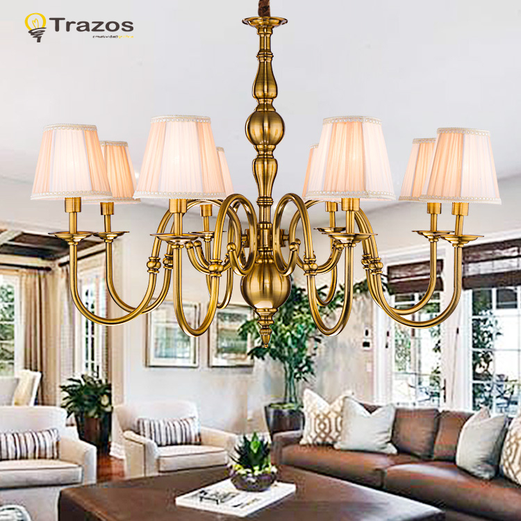 retro counrtyside led chandelier for living room lustres home decoration fabric shade antique brass chandelier
