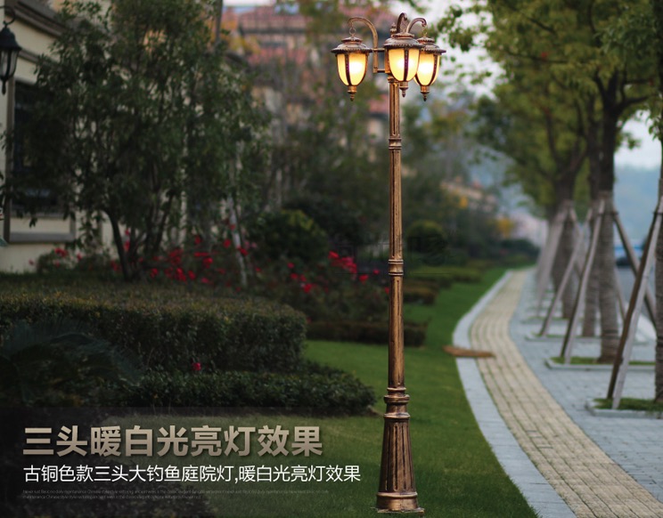 2 heads/3 heads europe garden outdoor lighting poles black/bronze classical outdoor pole lamp 2m/2.5m/2.9m aluminum ac 100-240v