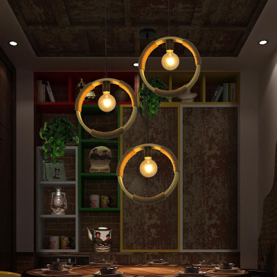 bamboo+herm rope+iron retro vintage hanging lamp single circle pendant light for bar counter/dinning table/kitchen 220v